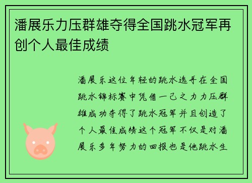 潘展乐力压群雄夺得全国跳水冠军再创个人最佳成绩